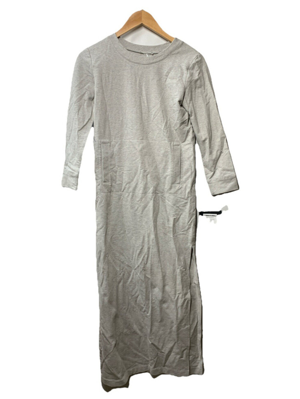 Norma Kamali 3/4 Sleeve Tailored Terry Side Slit Dress Size XS/34 Light Gray